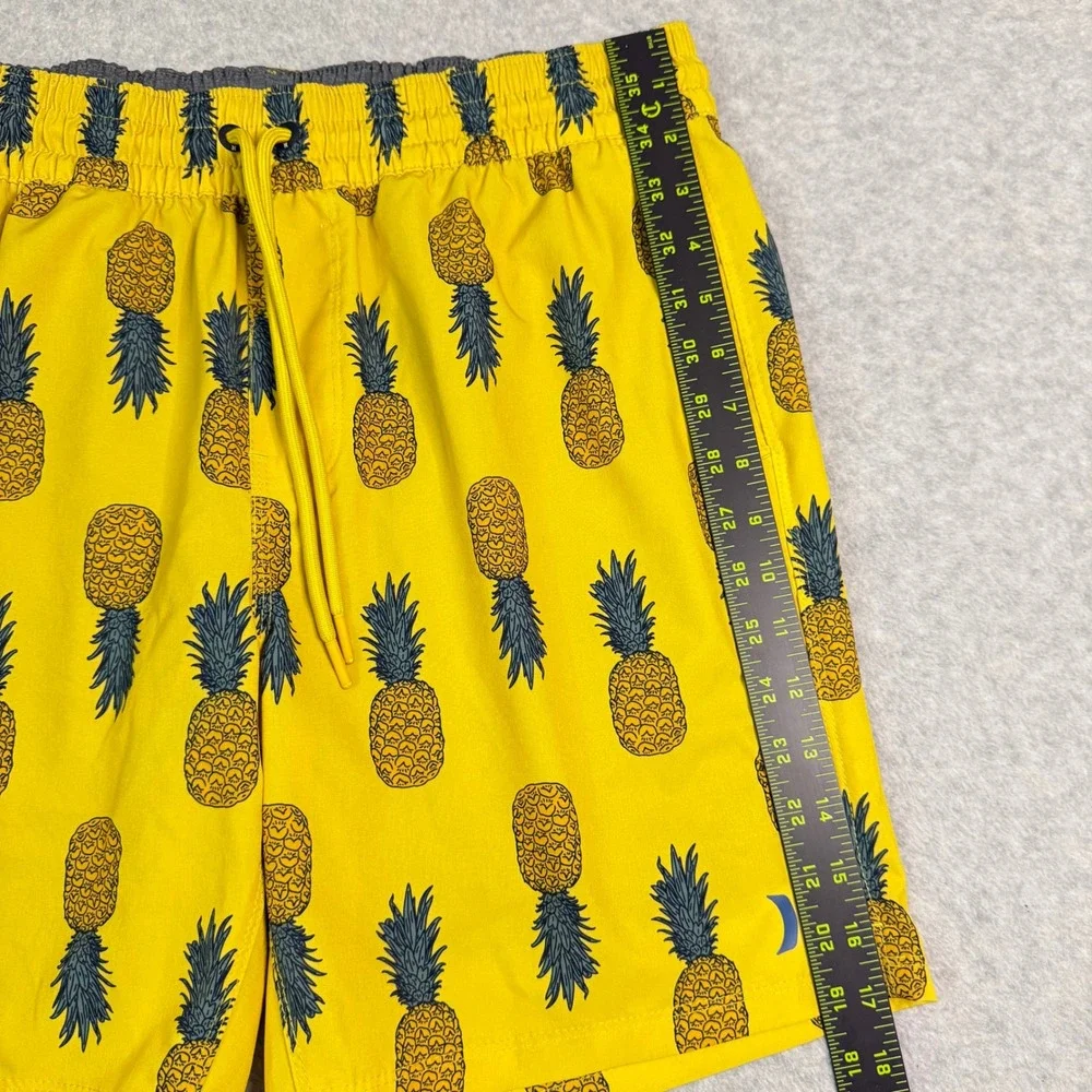 Hurley Mens Yellow Pineapple Print Board Shorts Swim Trunks Sz Medium 7in Inseam